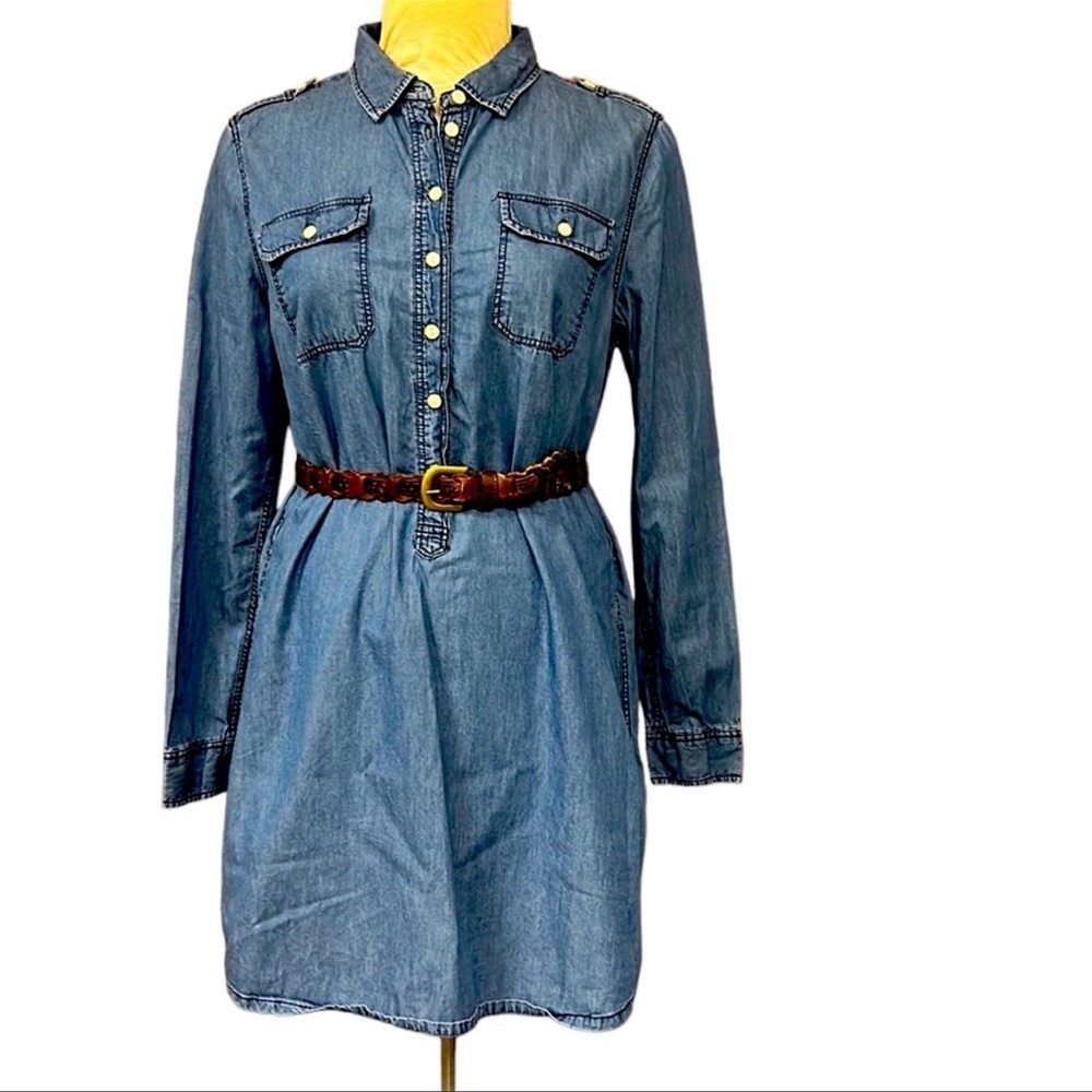 Per Se Anthropologie Shirt Dress Casual Business Minimalist‎ Versatile Blue L